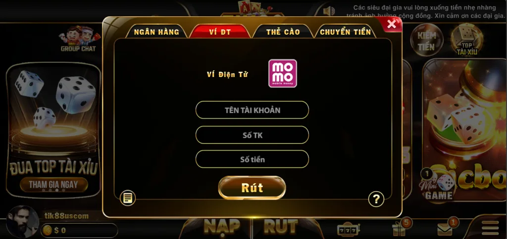 Rút tiền Tik88